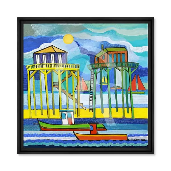 Cadre à la Pêche aux Tchanquées Martine Gonnin 68×68 cm