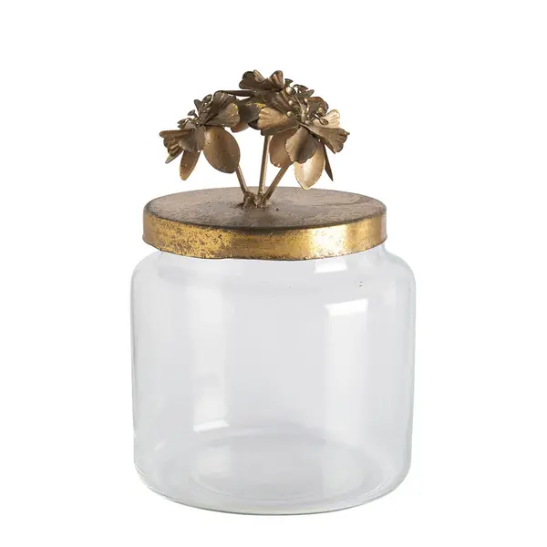Bonbonnière Idylle florale en verre et métal doré – Petit modèle